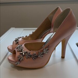 Women's Pink Embellished Peep-Toe Heels
